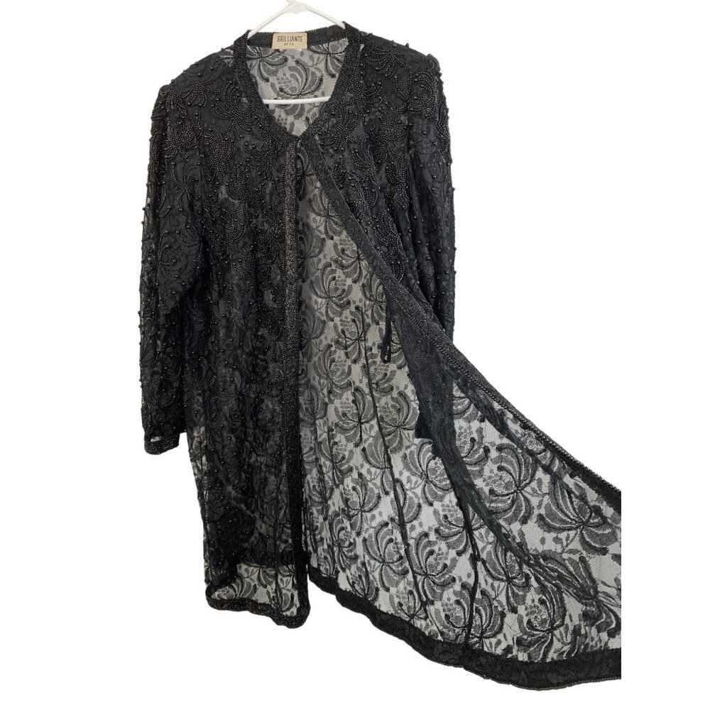 Rare VTG 90s Brilliante By J.A. Black Bead Lace Cardigan Jacket Mother of Bride